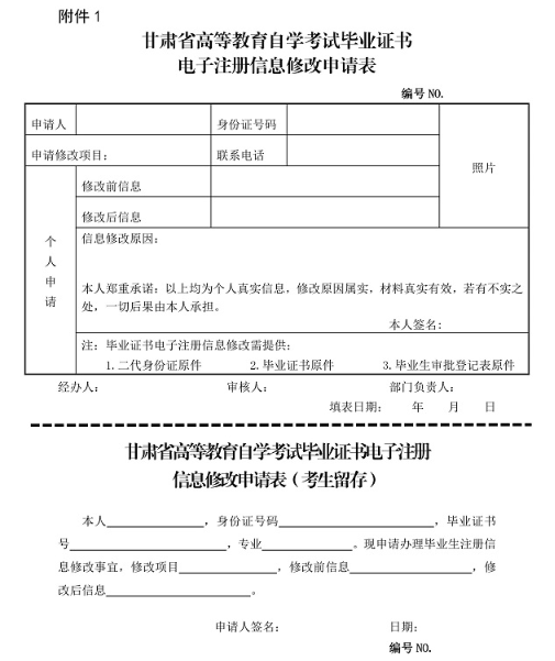 甘肃省高等教育自学考试毕业证书电子注册信息修改管理实施办法 甘肃省高等教育自学考试毕业证书电子注册信息修改管理实施办法