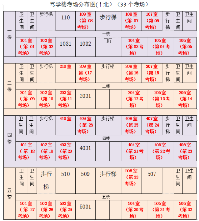 山东省日照市2022年10月自考考试考点考场分布平面图