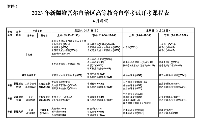 新疆2023年4月自考时间安排在2023年4月15日-16日.png