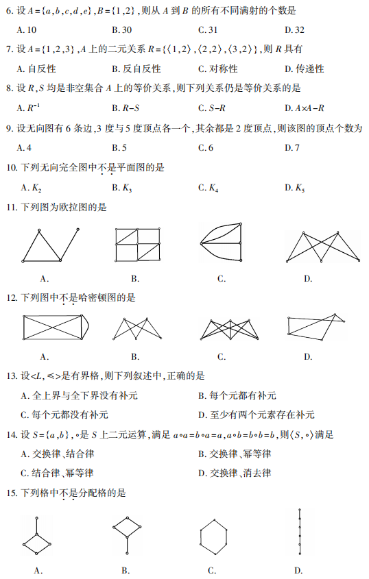 2021年10月自考02324离散数学真题及答案