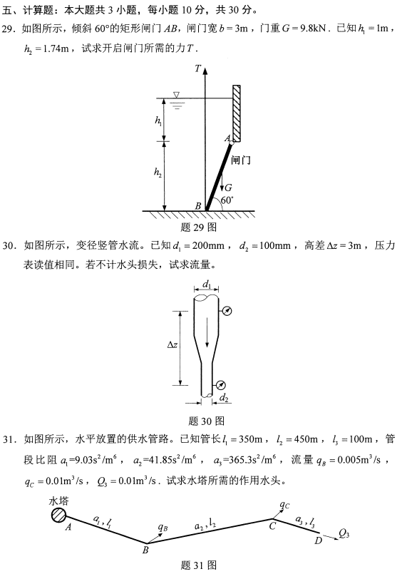 2021年10月自考03347流体力学真题与答案